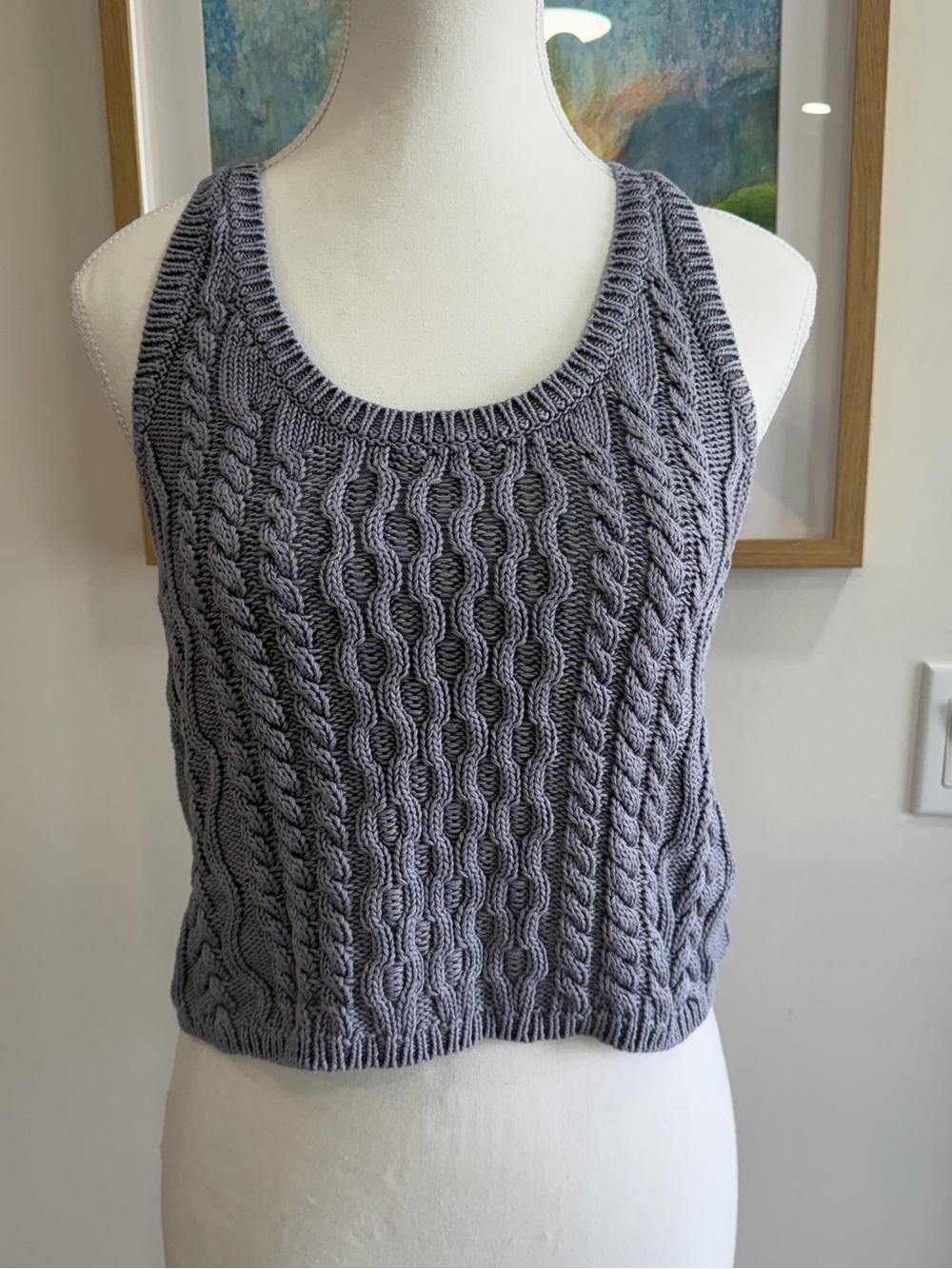 Free People Cable Knit Sweater Tank • Boho Cropped Knit Vest Size S